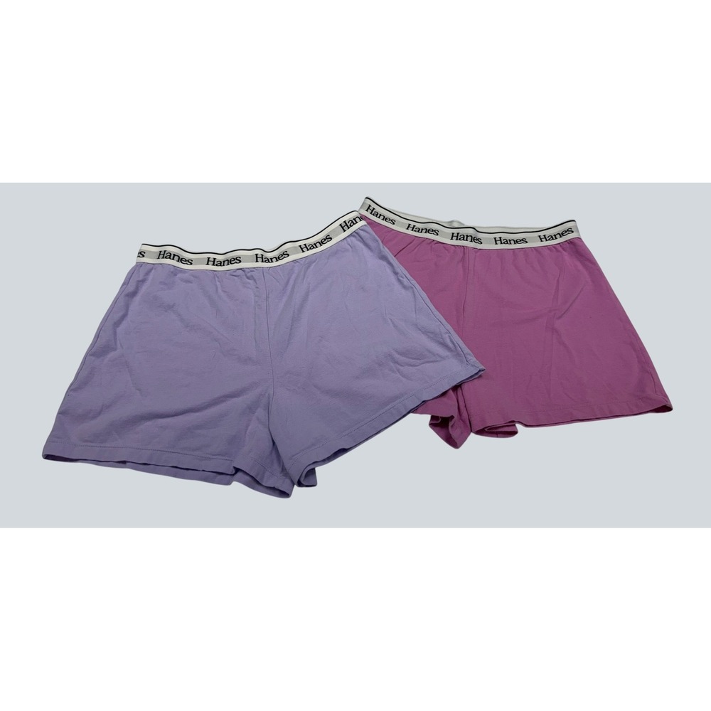 Hanes Womens Lounge Sleep Shorts 2 Pack Purple Pink Cotton Stretch Size Small